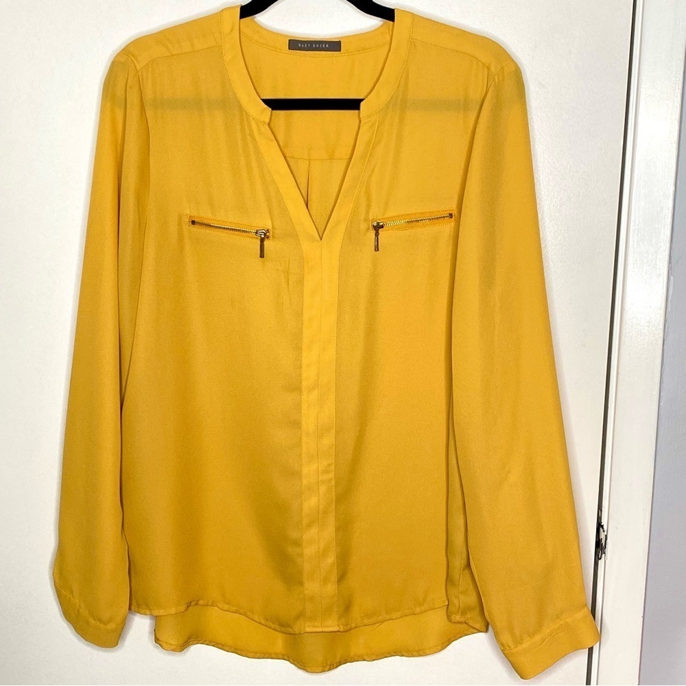 Suzy Shier Long Sleeve Yellow Mustard Size L Polyester Light & Classy Pre-Loved - Picture 6 of 15